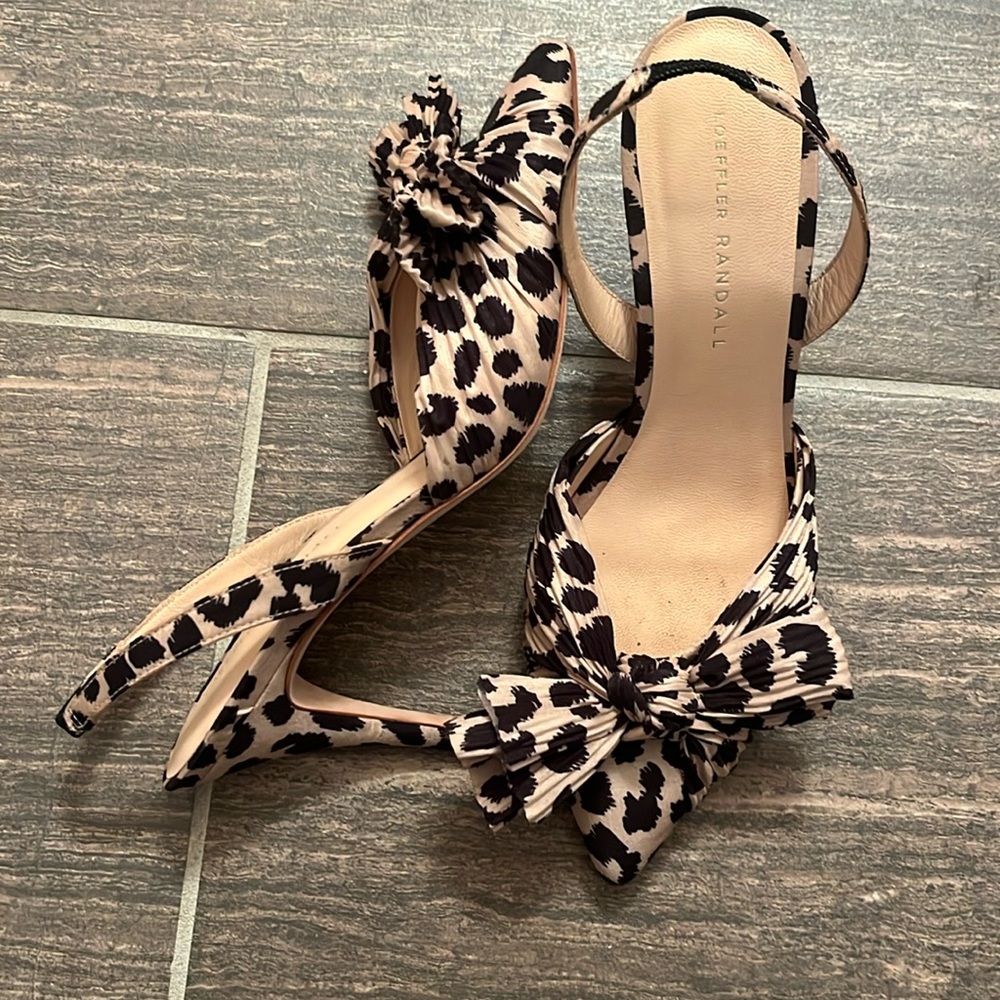Loeffler Randall Animal Print Slingback Heels with Bow Detail